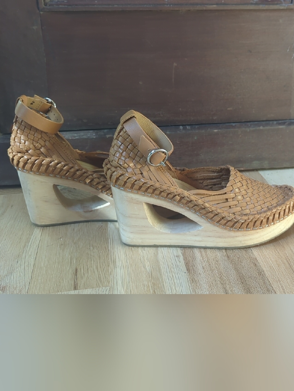 Free People Woven Tan Platform Sandals